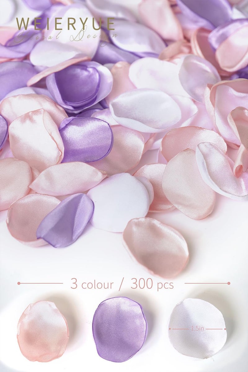 WEIERYUE 300PCS Silk Rose Petals,Beautiful Realistic Scatter Rose Petals Romantic Night Decoration,Wedding Party Decoration Artificial Flowers Petals(Light Purple/Light Pink/White) - Image 5