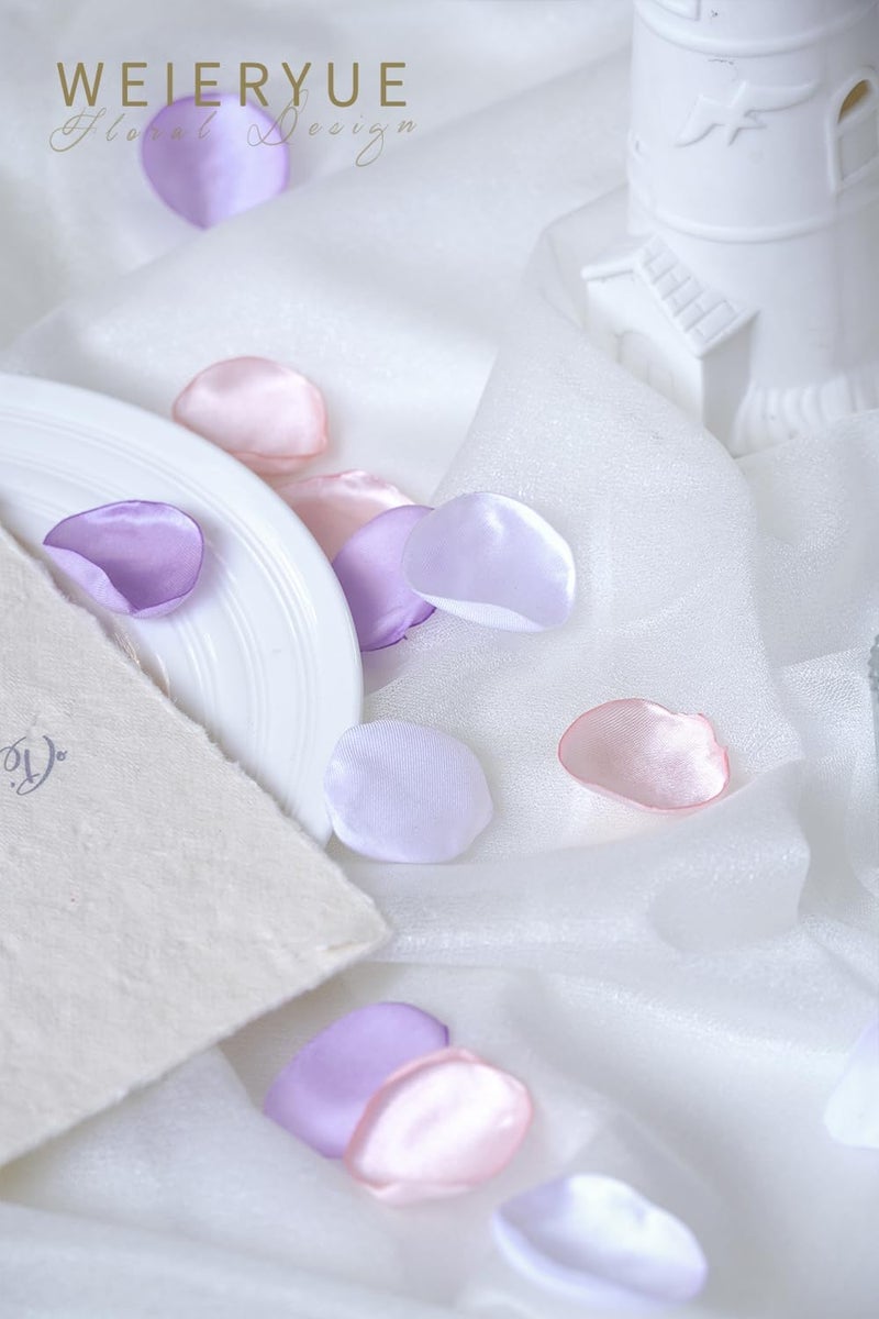 WEIERYUE 300PCS Silk Rose Petals,Beautiful Realistic Scatter Rose Petals Romantic Night Decoration,Wedding Party Decoration Artificial Flowers Petals(Light Purple/Light Pink/White) - Image 3