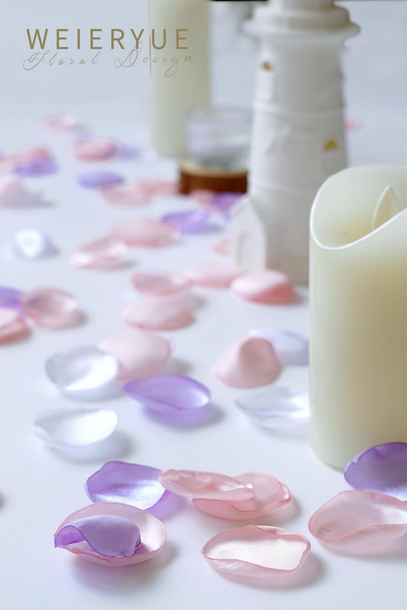WEIERYUE 300PCS Silk Rose Petals,Beautiful Realistic Scatter Rose Petals Romantic Night Decoration,Wedding Party Decoration Artificial Flowers Petals(Light Purple/Light Pink/White) - Image 2