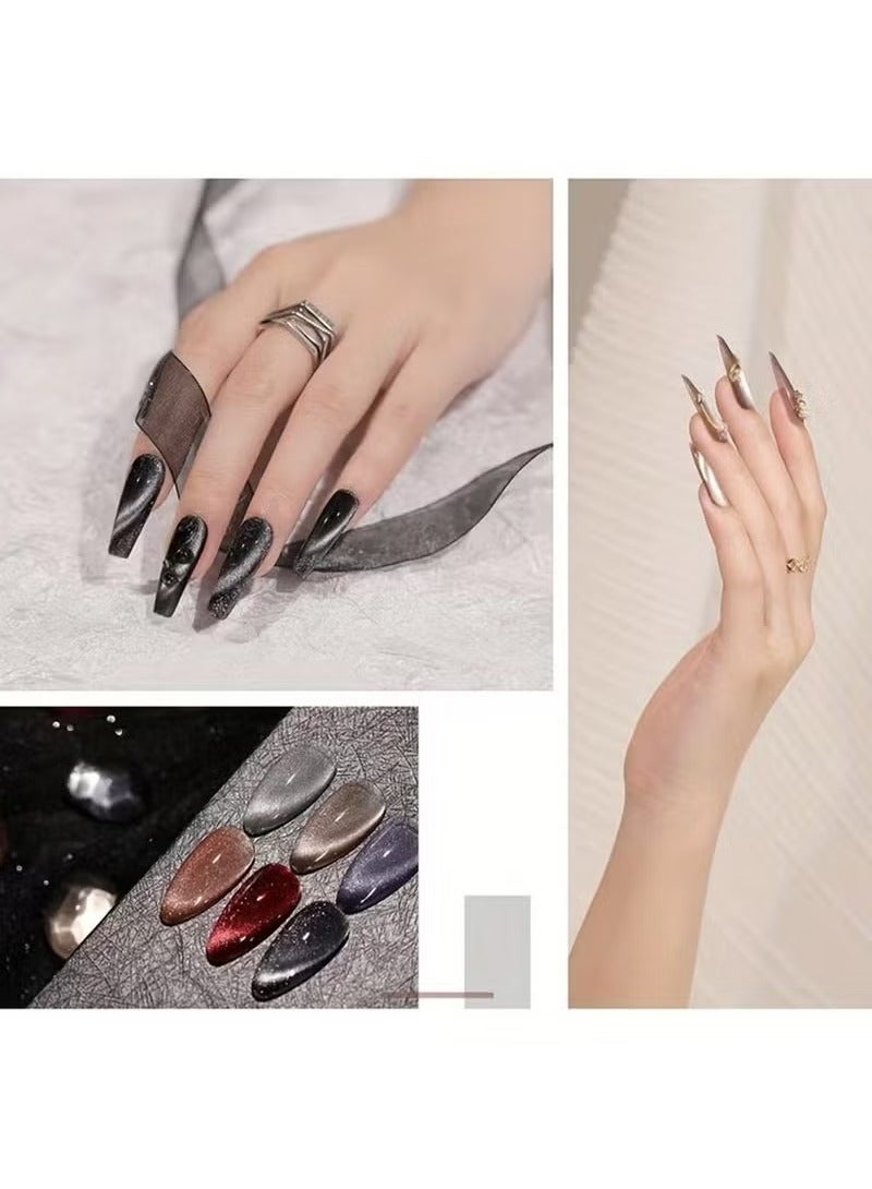 XEIJAYI 6 Pcs Holographic Glitter Cat Eye Gel Nail Polish Kit, with Magnet, Rainbow Pastel Color Magnetic Nail Polish Gel, for Women Girls, Soak Off UV Polish Kit, Silver, Red, Black, Blue, Nude - Image 4