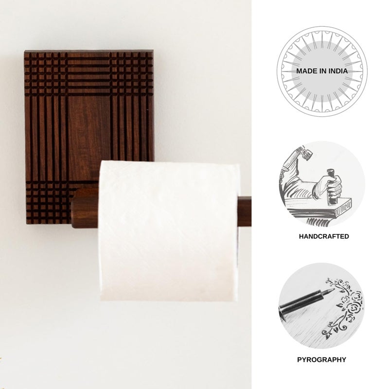 ExclusiveLane 'Checkered Frame' Wooden Wall Tissue Paper Holder | Handcrafted Wall Tissue Dispenser Wall Mounted Wall Tissue Holder Kitchen Napkin Holder for Kitchen (Sheesham Wood, Brown) - Image 4
