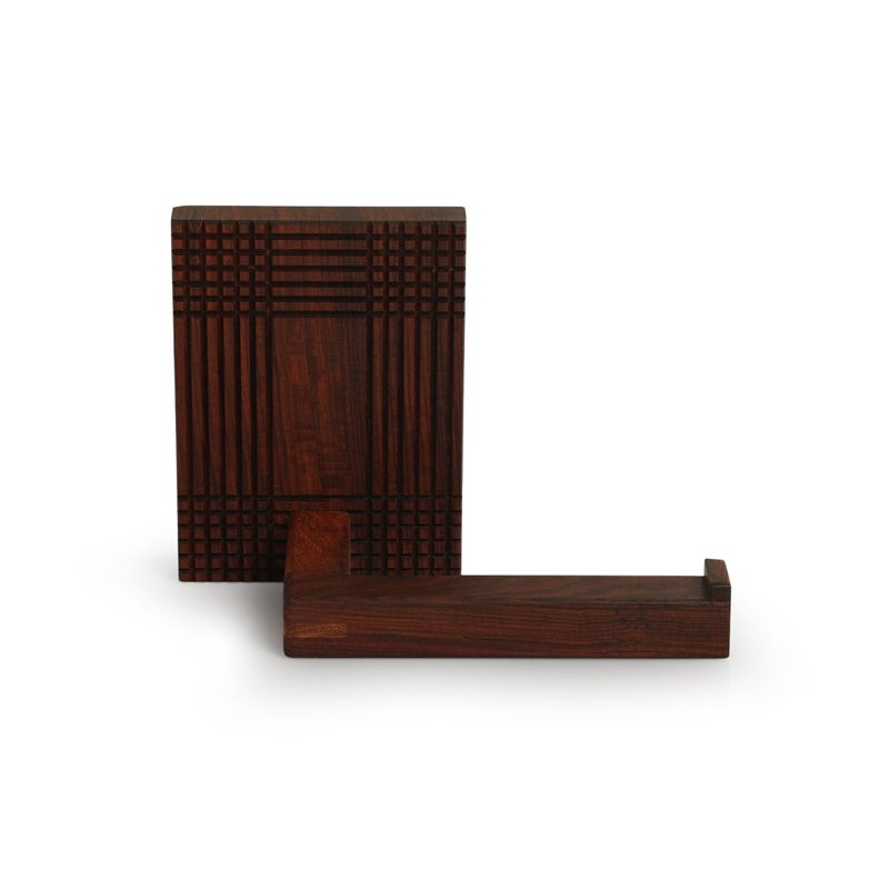 ExclusiveLane 'Checkered Frame' Wooden Wall Tissue Paper Holder | Handcrafted Wall Tissue Dispenser Wall Mounted Wall Tissue Holder Kitchen Napkin Holder for Kitchen (Sheesham Wood, Brown) - Image 2