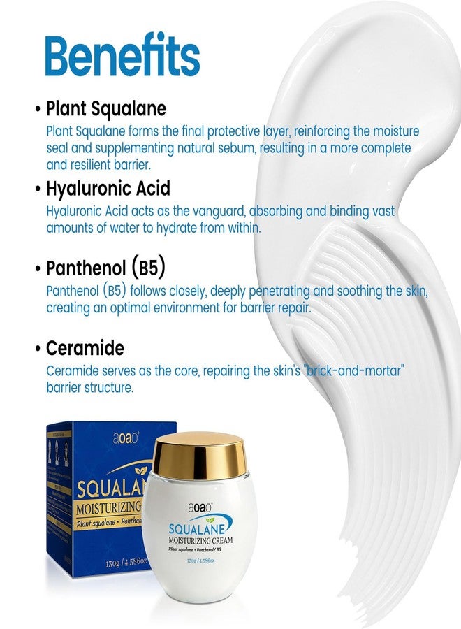 AOAO Squalane Face Cream, Ceramide Face moisturizer for Women, Nourishing Plant-Derived Formula, Hyaluronic Acid & Panthenol, Natural Moisturizing for Dry Sensitive Damaged Skin, Fast-Absorbing, 4.59oz - Image 3