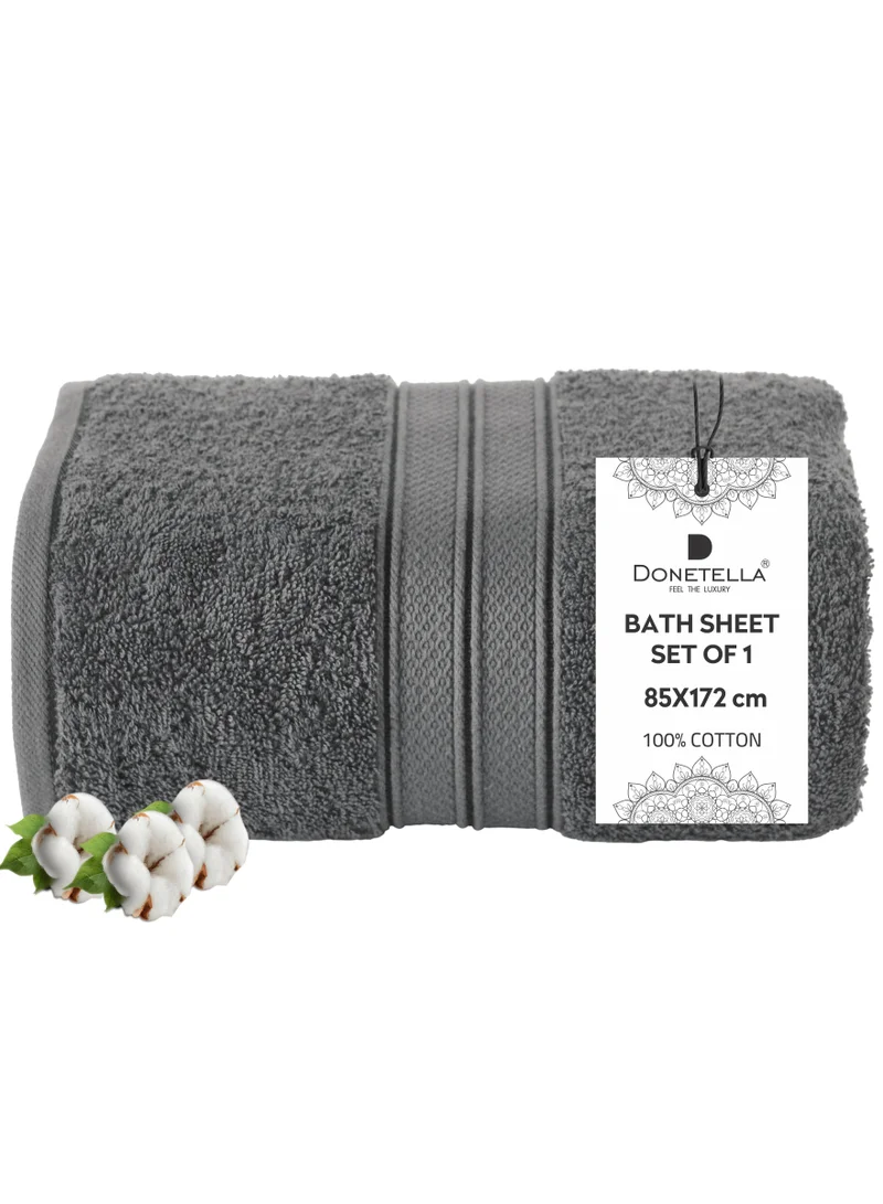 Donetella Premium 100 % Combed Cotton 1-Pcs Bath Sheet (85 X 172 CM) 600 GSM Large Towel, Highly Absorbent, Quick Dry,Best Towel for Bathroom, Spa And Hotel,Grey