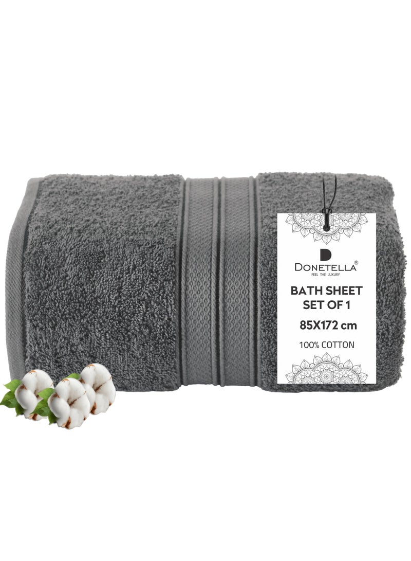 Donetella Premium 100 % Combed Cotton 1-Pcs Bath Sheet (85 X 172 CM) 600 GSM Large Towel, Highly Absorbent, Quick Dry,Best Towel for Bathroom, Spa And Hotel,Grey  - Image 1