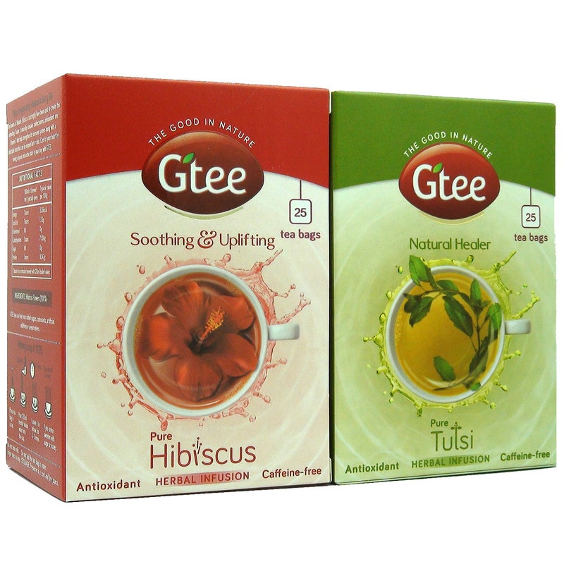 GTEE Hibiscus Tea Bags & Tulsi Tea Bags, 25 Tea bags (Pack of 2) - Image 2
