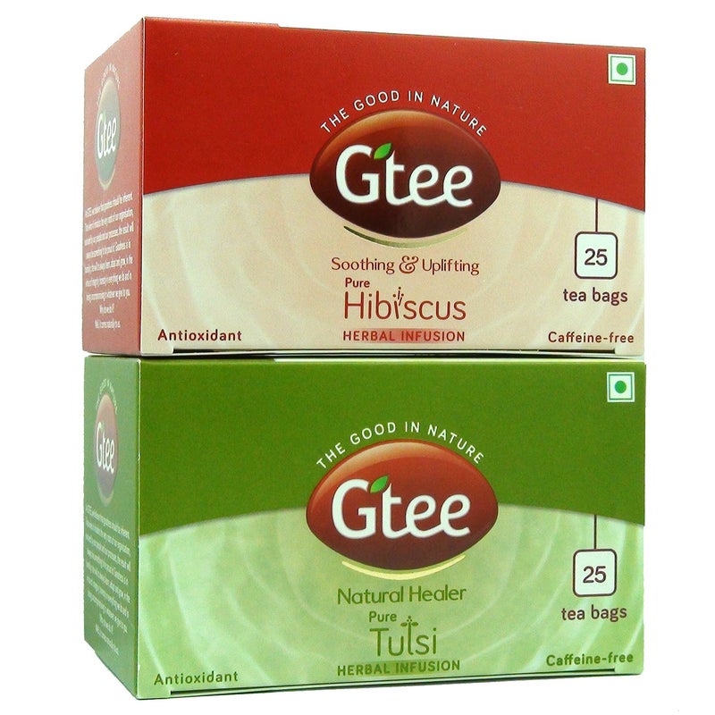 GTEE Hibiscus Tea Bags & Tulsi Tea Bags, 25 Tea bags (Pack of 2) - Image 3