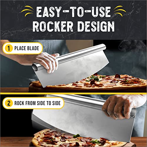 Checkered Chef Pizza Cutter Rocker Blade 14" - Sharp Stainless Steel Rocker Knife with Plastic Blade Sheath, Dishwasher Safe, Outdoor Pizza Oven Accessories - Image 2