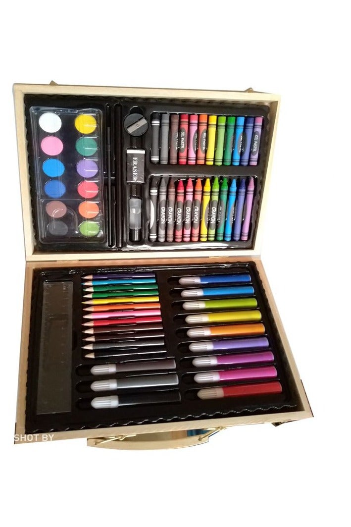 شنطة الرسم الالوان مجموعة الرسم للأطفال مجموعة فنون 68 قطعة، في حقيبة حمل خشبية، تتضمن  ألوان خشبية  وفلوماستر وشمع  ومائية للتلوين والرسم، أدوات مكتبية للتعبير الإبداعي والأنشطة الفنية - Image 4