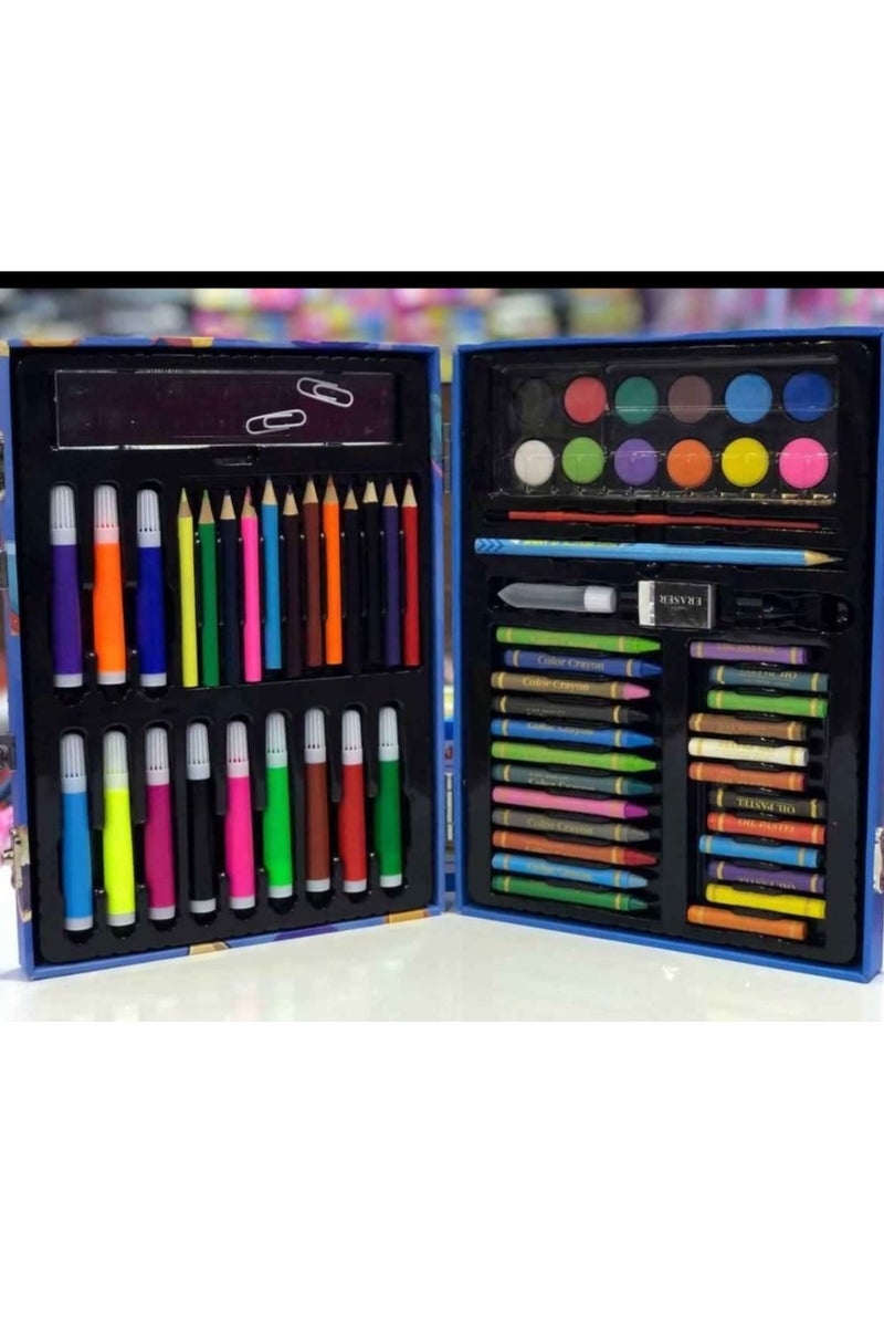 شنطة الرسم الالوان مجموعة الرسم للأطفال مجموعة فنون 68 قطعة، في حقيبة حمل خشبية، تتضمن  ألوان خشبية  وفلوماستر وشمع  ومائية للتلوين والرسم، أدوات مكتبية للتعبير الإبداعي والأنشطة الفنية - Image 1