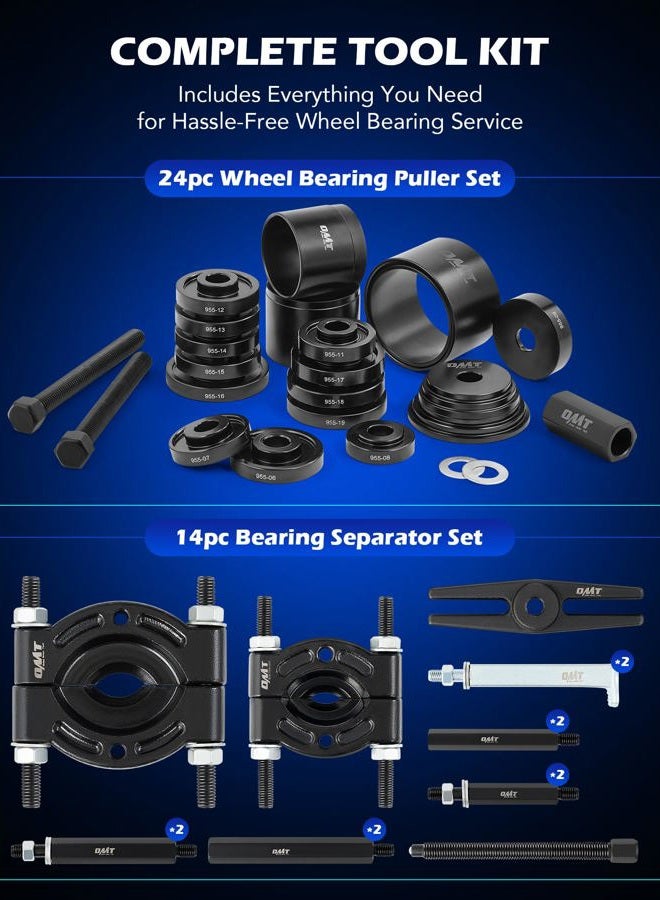 Orion Motor Tech 38pc 2-in-1 Bearing Press Kit, Front Wheel Bearing Removal Kit with Sliding Screws Sleeves, 5 T Wheel Bearing Separator Puller Set with 2" & 3" Jaws, Bearing Puller Tool Set with Case - Image 3