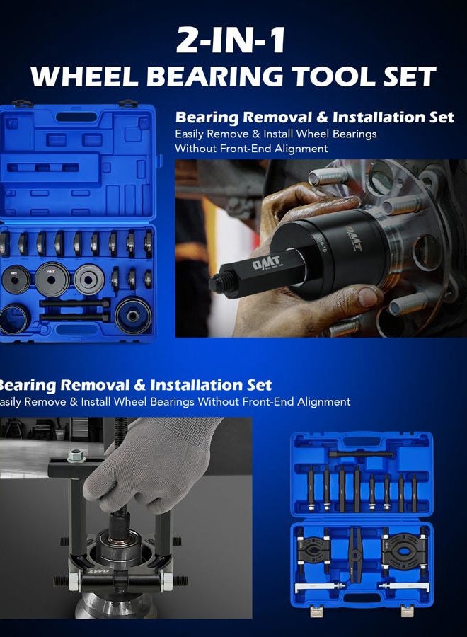 Orion Motor Tech 38pc 2-in-1 Bearing Press Kit, Front Wheel Bearing Removal Kit with Sliding Screws Sleeves, 5 T Wheel Bearing Separator Puller Set with 2" & 3" Jaws, Bearing Puller Tool Set with Case - Image 2