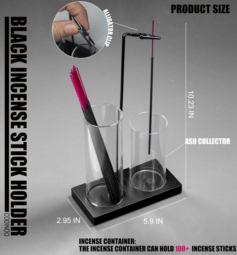 CODINOO 2 in 1 Incense Holder for Sticks Incense Burner Holder with Storage,Glass Upside Down Incense Holder for Sticks with Glass Ash Catcher for Meditation Yoga Spa Room Home Decor[Black] - Image 3