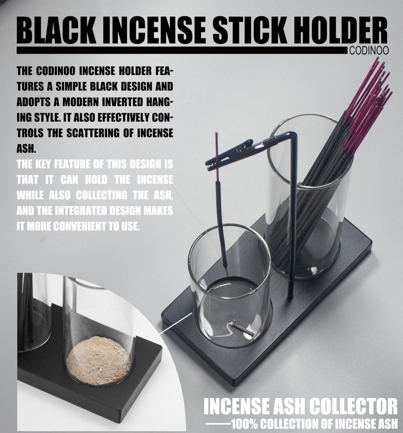CODINOO 2 in 1 Incense Holder for Sticks Incense Burner Holder with Storage,Glass Upside Down Incense Holder for Sticks with Glass Ash Catcher for Meditation Yoga Spa Room Home Decor[Black] - Image 4