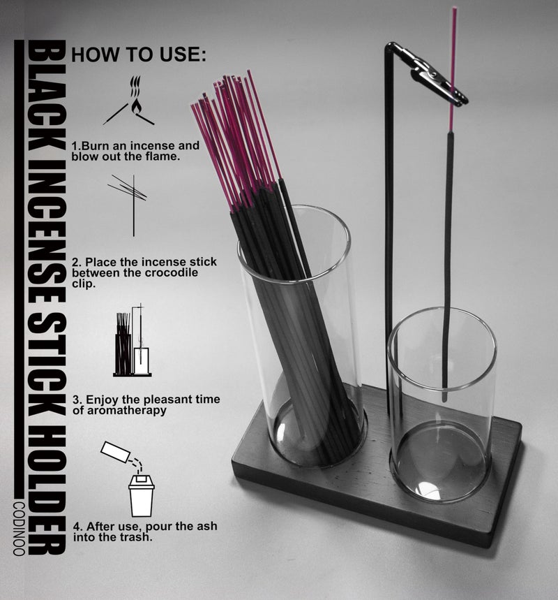 CODINOO 2 in 1 Incense Holder for Sticks Incense Burner Holder with Storage,Glass Upside Down Incense Holder for Sticks with Glass Ash Catcher for Meditation Yoga Spa Room Home Decor[Black] - Image 2