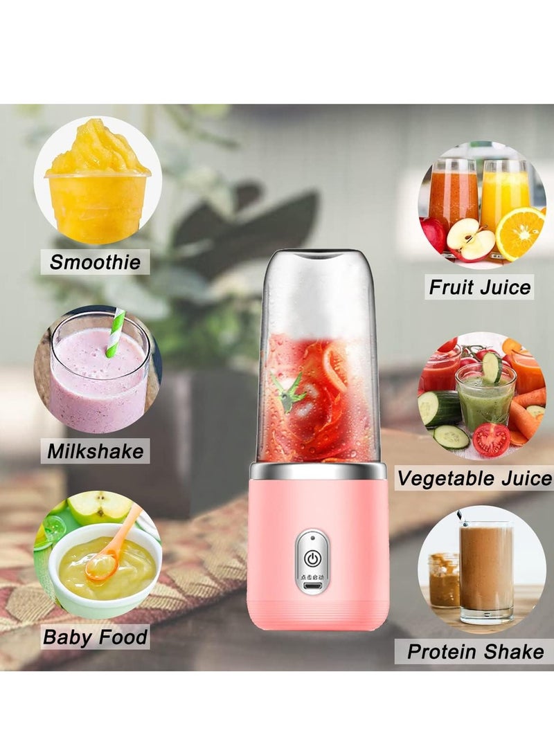 MIXDE Portable Blender, Personal Blender for Shakes and Smoothies,400Ml Traveling Fruit Veggie Juicer Cup With 6 Blades and Travel Cup for Kitchen,Home,Travel Pink - Image 4
