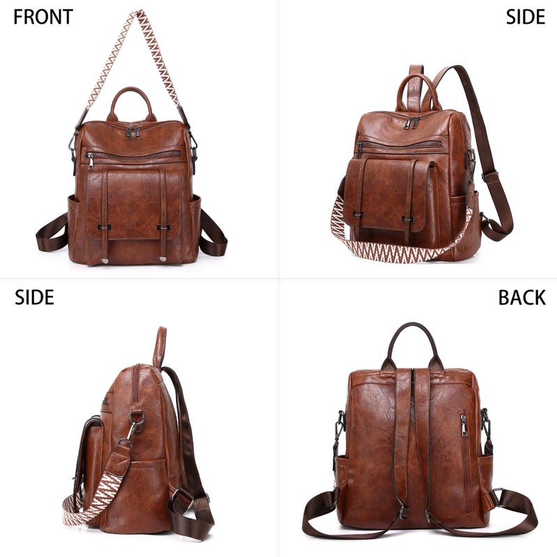 WYFJNX PU Leather Backpack Purse for Women, Fashion Ladies Backpack Purse Brown Medium Size, Convertible Shoulder Bags Handbag, Suitable for Shopping, Traveling, Work for Women - Image 4