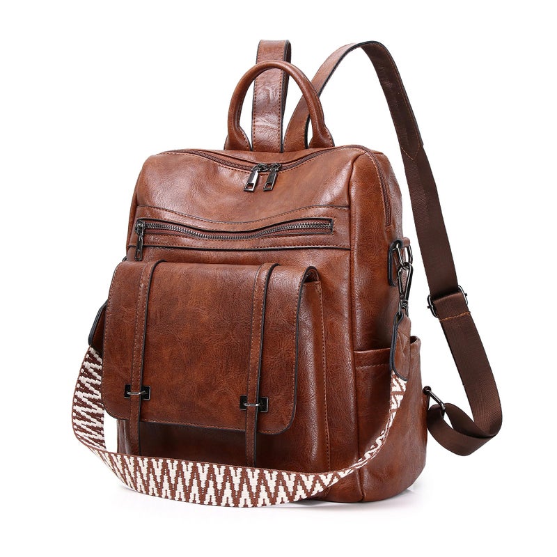 WYFJNX PU Leather Backpack Purse for Women, Fashion Ladies Backpack Purse Brown Medium Size, Convertible Shoulder Bags Handbag, Suitable for Shopping, Traveling, Work for Women - Image 1