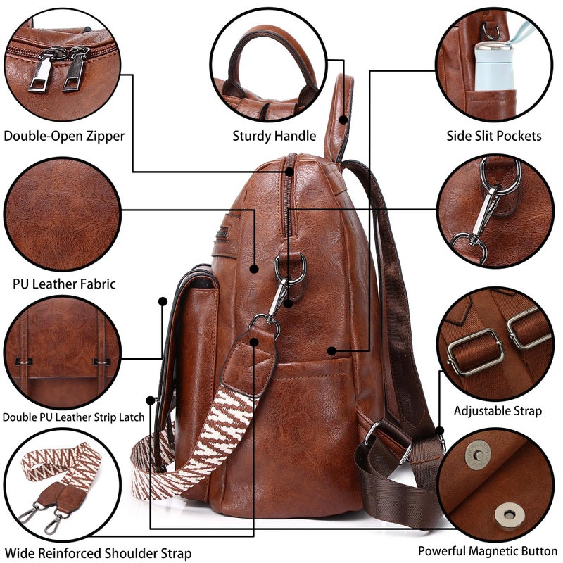 WYFJNX PU Leather Backpack Purse for Women, Fashion Ladies Backpack Purse Brown Medium Size, Convertible Shoulder Bags Handbag, Suitable for Shopping, Traveling, Work for Women - Image 5
