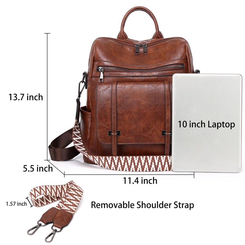 WYFJNX PU Leather Backpack Purse for Women, Fashion Ladies Backpack Purse Brown Medium Size, Convertible Shoulder Bags Handbag, Suitable for Shopping, Traveling, Work for Women - Image 3
