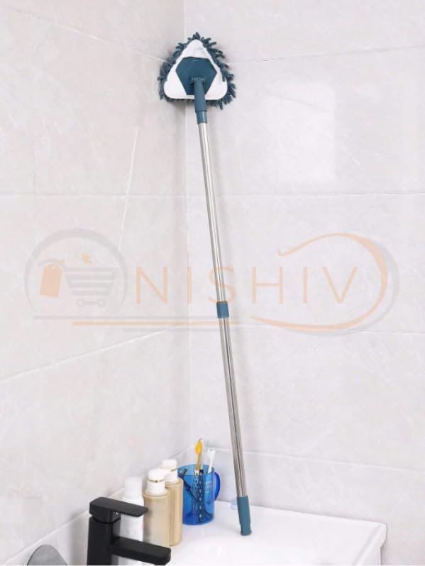 NISHIV Foldable Microfiber Triangle Shape Fan Cleaning Duster Flexible Fan mop for Easy Cleaning of Home Kitchen Car Ceiling and Fan Dusting Office Fan Cleaning Brush with Long Rod Blue - Image 2