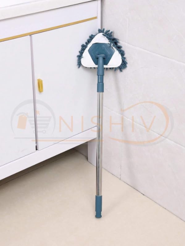 NISHIV Foldable Microfiber Triangle Shape Fan Cleaning Duster Flexible Fan mop for Easy Cleaning of Home Kitchen Car Ceiling and Fan Dusting Office Fan Cleaning Brush with Long Rod Blue - Image 3