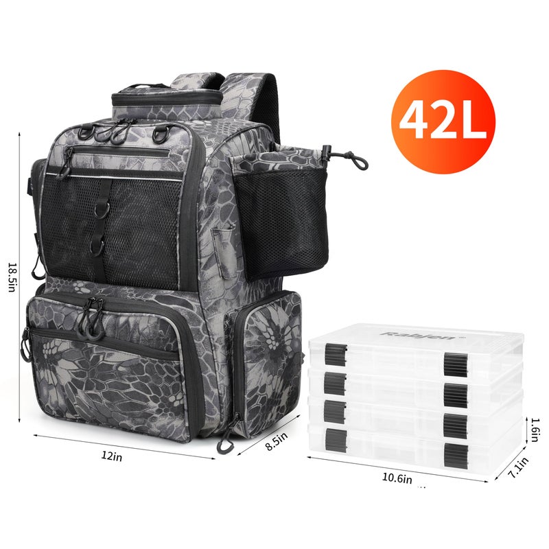 Rabjen Fishing Tackle Backpack with Rod Holders, Bottle Holder, Storage Bag Store Fishing Gear - Image 4