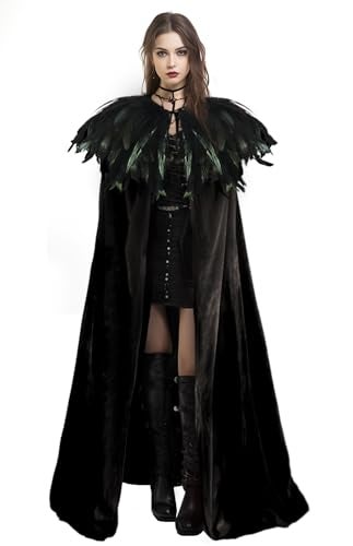 HOMELEX Gothic Feather Shawl and Halloween Adult Velvet Classic Witch Costume Cloak - Image 1