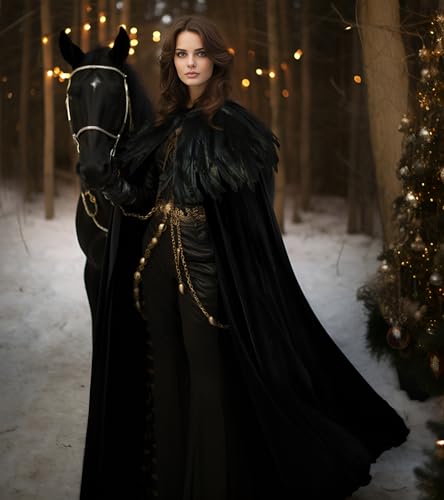 HOMELEX Gothic Feather Shawl and Halloween Adult Velvet Classic Witch Costume Cloak - Image 2