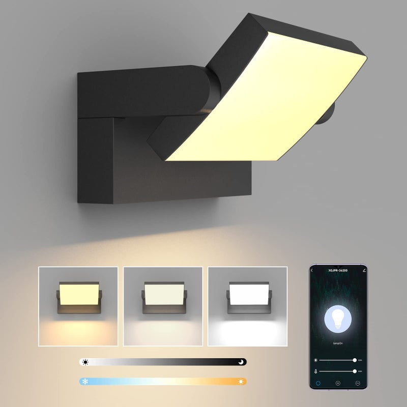 Klighten Klighten 24W Dimmable Wall Light LED Outdoor Indoor, APP Control Waterproof IP65 Adjustable Wall Lamp Aluminum, Modern Outside Light Mains Powered for Entrance Garden Hallway, Black, 3000K-6000K  - Image 1