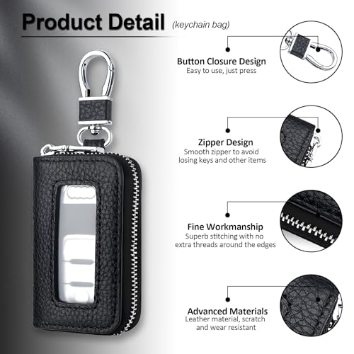 vvag Car Key Fob Holder, Universal Genuine Leather Key Fob Case with Hook and Loop Tape, Premium Automotive Smart Key fob Holder, Car Accessories for Women & Man (Black) - Image 3