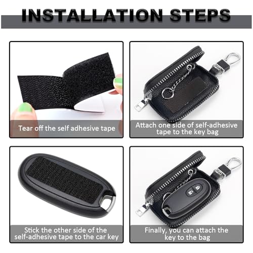 vvag Car Key Fob Holder, Universal Genuine Leather Key Fob Case with Hook and Loop Tape, Premium Automotive Smart Key fob Holder, Car Accessories for Women & Man (Black) - Image 5