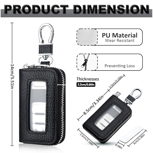 vvag Car Key Fob Holder, Universal Genuine Leather Key Fob Case with Hook and Loop Tape, Premium Automotive Smart Key fob Holder, Car Accessories for Women & Man (Black) - Image 2