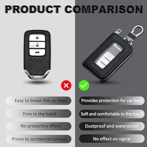 vvag Car Key Fob Holder, Universal Genuine Leather Key Fob Case with Hook and Loop Tape, Premium Automotive Smart Key fob Holder, Car Accessories for Women & Man (Black) - Image 4