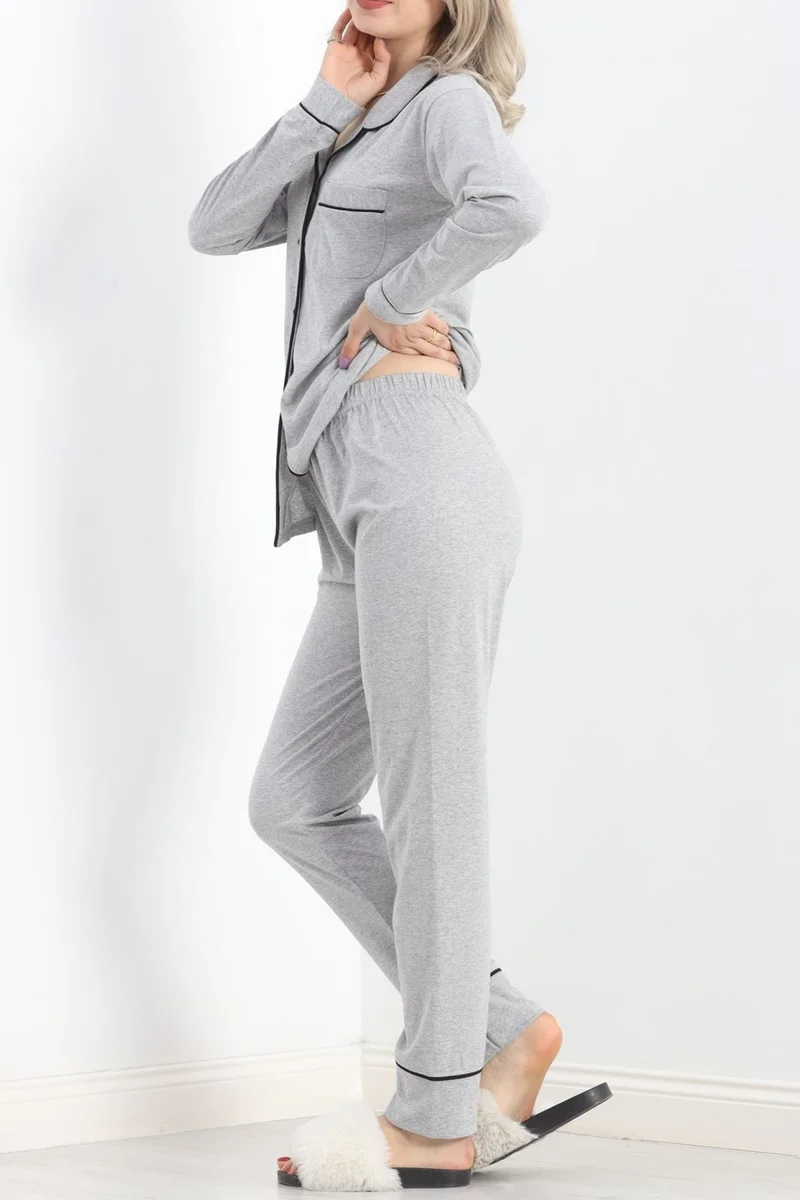 Ferrosso Buttoned Single Jersey Pajama Set Gray - 19223.1048.