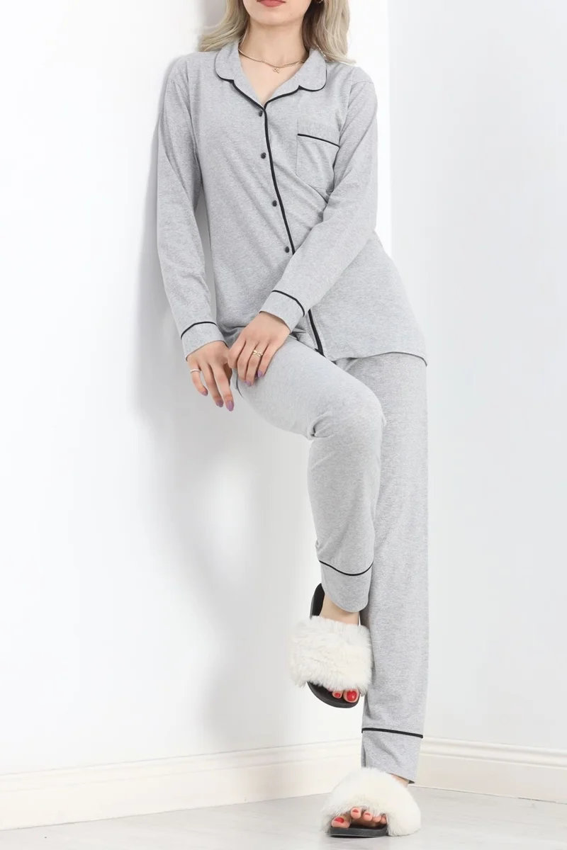 Ferrosso Buttoned Single Jersey Pajama Set Gray - 19223.1048.