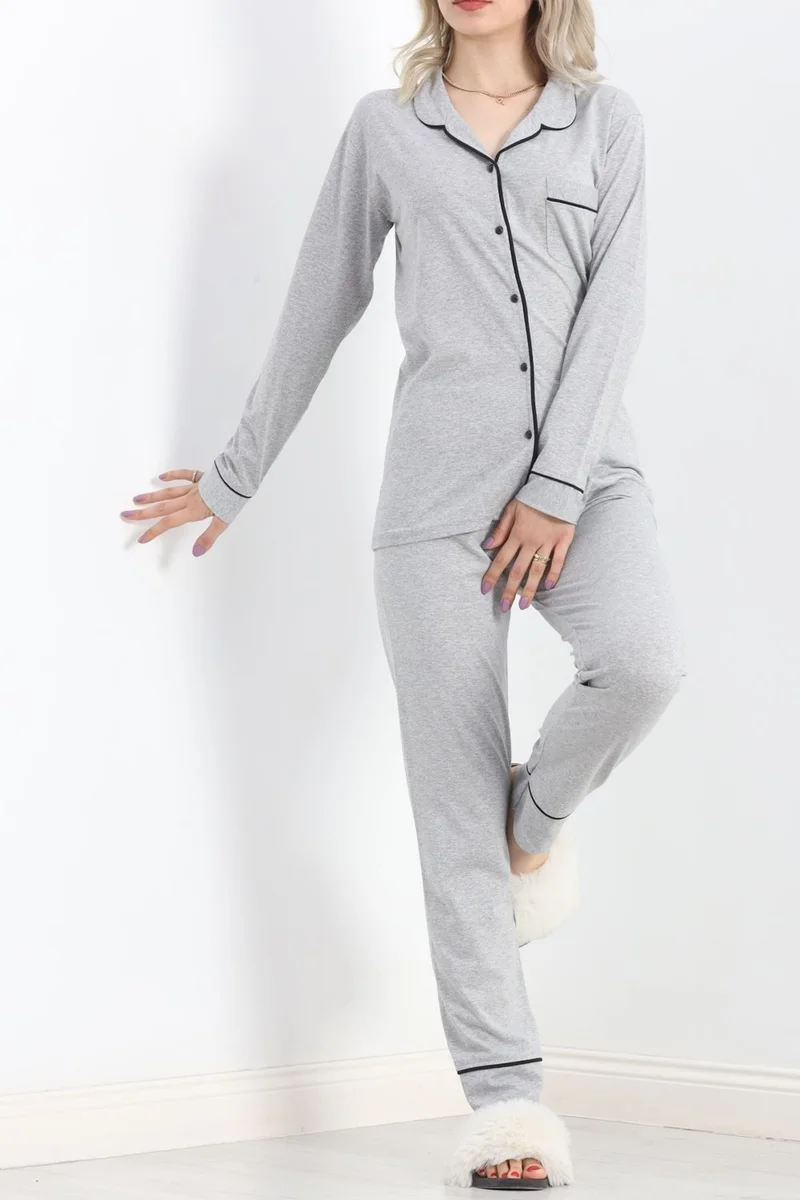 Ferrosso Buttoned Single Jersey Pajama Set Gray - 19223.1048.