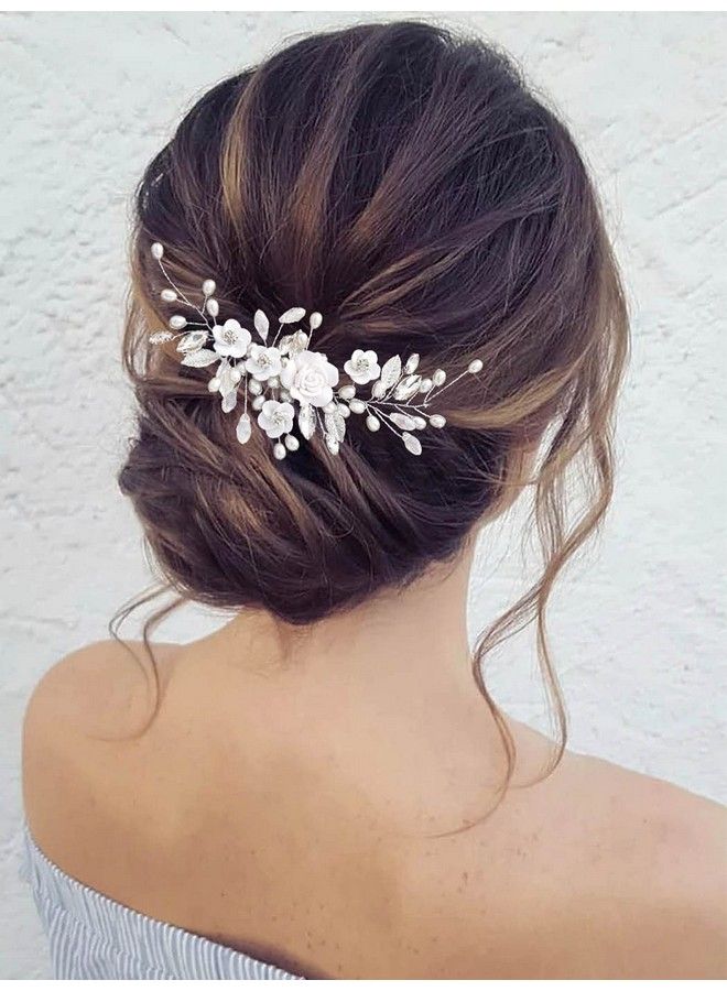 GORAIS Flower Bride Wedding Hair Vine Crystal Bridal Hair Piece Pearl Hair Accessories For Women And Girls (Asilver) - Image 1