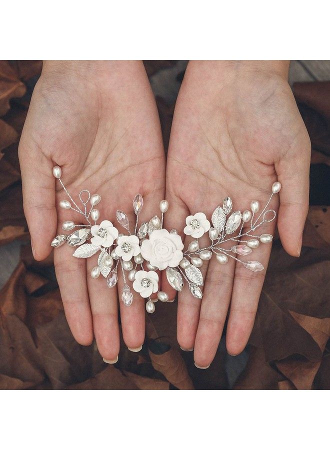 GORAIS Flower Bride Wedding Hair Vine Crystal Bridal Hair Piece Pearl Hair Accessories For Women And Girls (Asilver) - Image 3