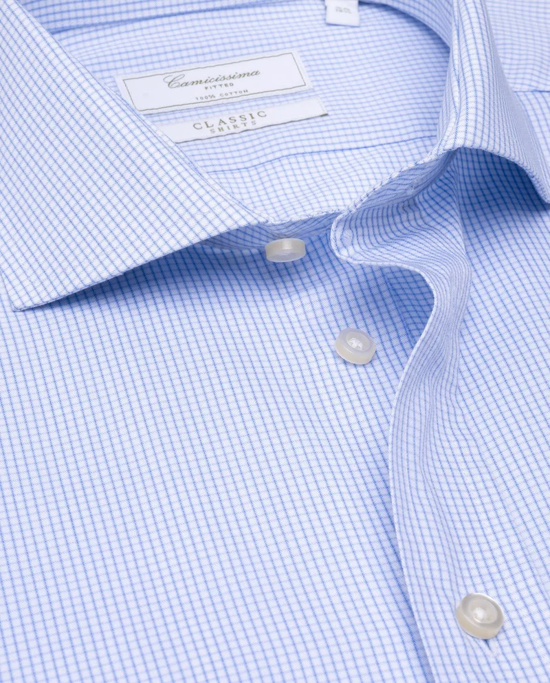 كاميتشسما قميص كلاسيكي أزرق فاتح كاروهات بقصة ضيقة جداً