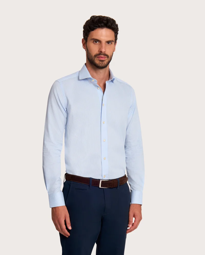 كاميتشسما قميص كلاسيكي أزرق فاتح كاروهات بقصة ضيقة جداً