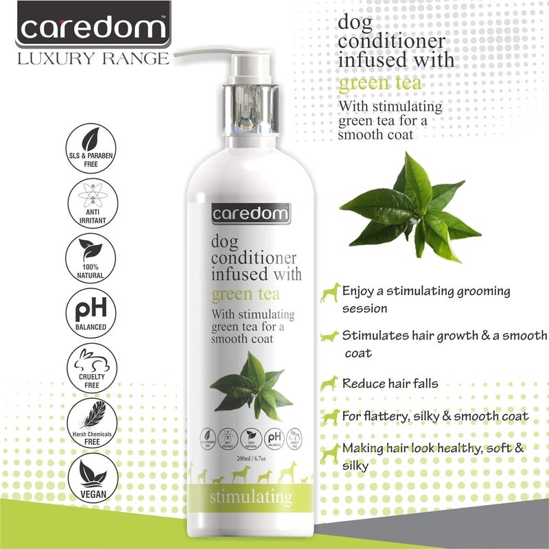 Caredom بلسم فاخر للكلاب | بلسم للكلاب مدعم بالشاي الأخضر | فرو ناعم ولامع وصحي | يقوي شعر الحيوان الأليف | يغذي الفرو التالف | خالي من البارابين (200 مل) - Image 3
