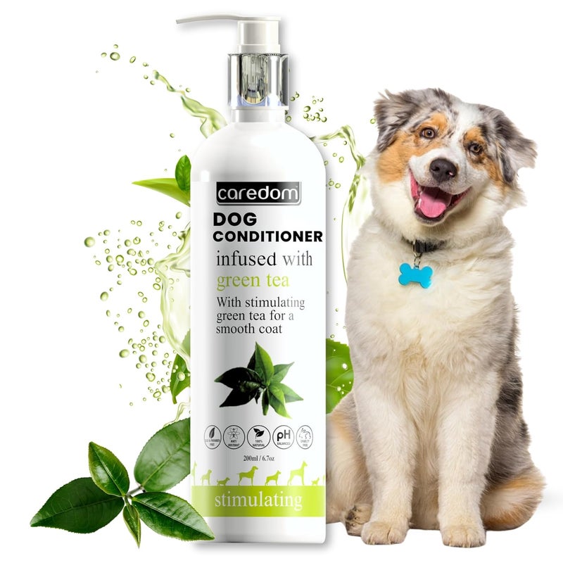 Caredom بلسم فاخر للكلاب | بلسم للكلاب مدعم بالشاي الأخضر | فرو ناعم ولامع وصحي | يقوي شعر الحيوان الأليف | يغذي الفرو التالف | خالي من البارابين (200 مل) - Image 1