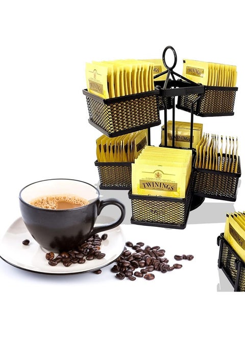 Tea Bag Organizer Storage Holder 360-Degrees Spinning Carousel, 8 Compartments TeaBags Display Rack with Lazy Susan Platform for Kitchen, Home, Office Coffee Bar Counter (Black)