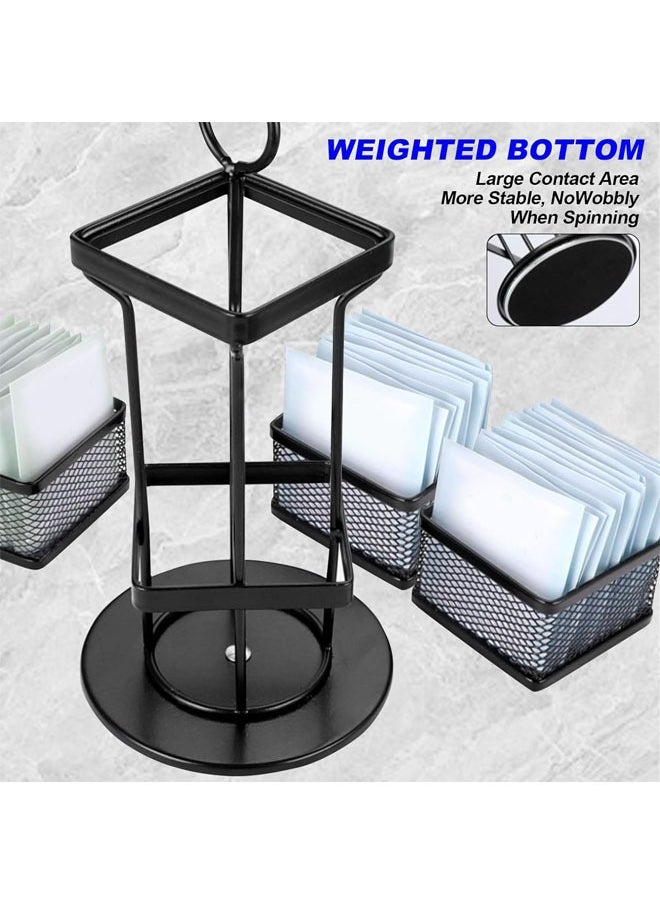 Tea Bag Organizer Storage Holder 360-Degrees Spinning Carousel, 8 Compartments TeaBags Display Rack with Lazy Susan Platform for Kitchen, Home, Office Coffee Bar Counter (Black)