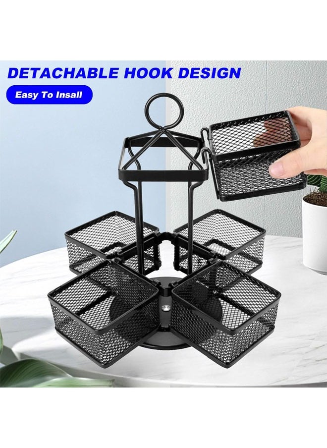 Tea Bag Organizer Storage Holder 360-Degrees Spinning Carousel, 8 Compartments TeaBags Display Rack with Lazy Susan Platform for Kitchen, Home, Office Coffee Bar Counter (Black)