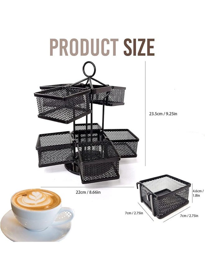 Tea Bag Organizer Storage Holder 360-Degrees Spinning Carousel, 8 Compartments TeaBags Display Rack with Lazy Susan Platform for Kitchen, Home, Office Coffee Bar Counter (Black)