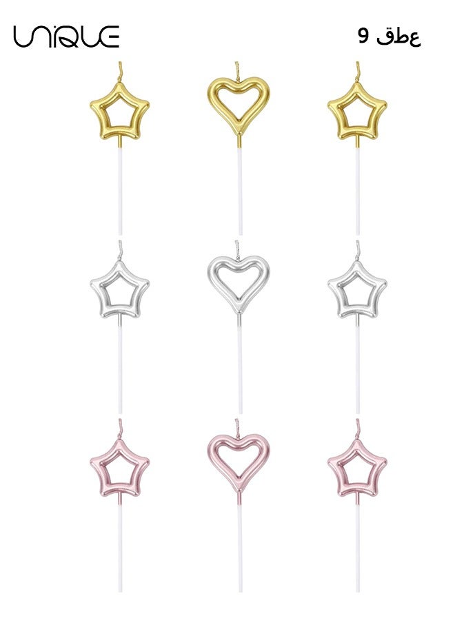 يونيك 9 قطع القلب والنجمة على شكل كعكة عيد ميلاد مجموعة الشموع، ويشمل 6 نجوم عيد ميلاد الشموع و 3 الشموع عيد ميلاد القلب، زخرفة شمعة لعيد ميلاد الزفاف الذكرى إلخ - Image 1
