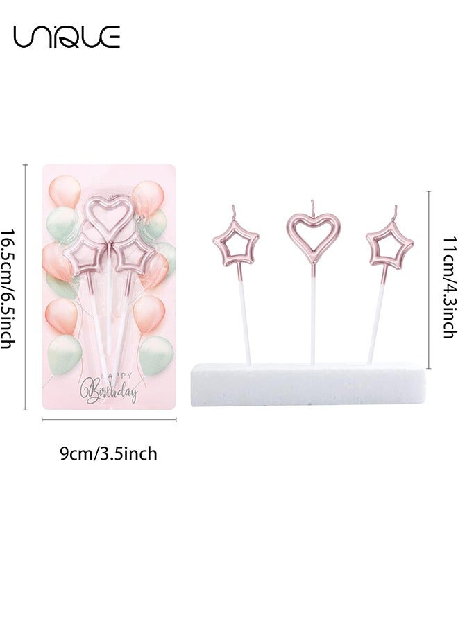 يونيك 9 قطع القلب والنجمة على شكل كعكة عيد ميلاد مجموعة الشموع، ويشمل 6 نجوم عيد ميلاد الشموع و 3 الشموع عيد ميلاد القلب، زخرفة شمعة لعيد ميلاد الزفاف الذكرى إلخ - Image 2