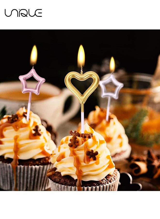 يونيك 9 قطع القلب والنجمة على شكل كعكة عيد ميلاد مجموعة الشموع، ويشمل 6 نجوم عيد ميلاد الشموع و 3 الشموع عيد ميلاد القلب، زخرفة شمعة لعيد ميلاد الزفاف الذكرى إلخ - Image 3